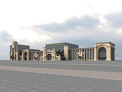 欧式火车站商场模型