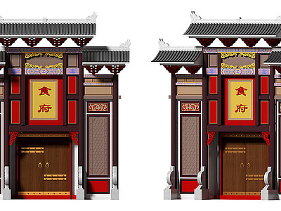 中式酒店门头模型3d模型