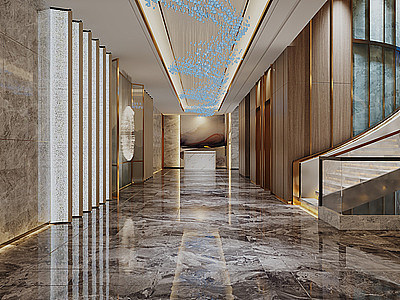 3d新中式酒店<font class='myIsRed'>玄关</font>过道模型