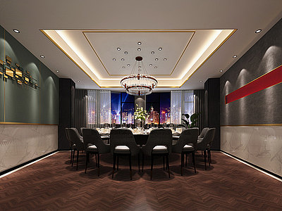 3d现代中餐厅包厢模型