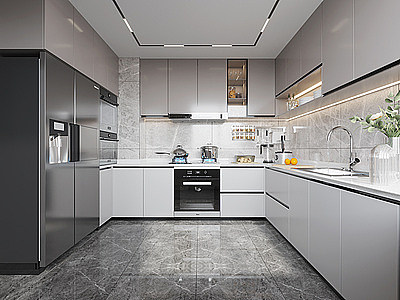 3d现代封闭式厨房模型