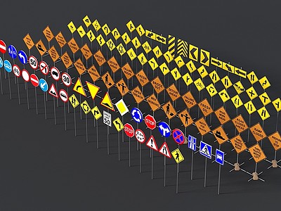 现代路牌路标标示牌组合模型3d模型