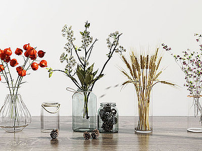 现代玻璃花瓶花卉组合模型