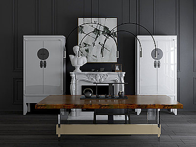 新中式边柜茶桌椅装饰柜模型
