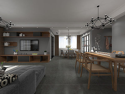 3d北欧客餐厅卧室模型