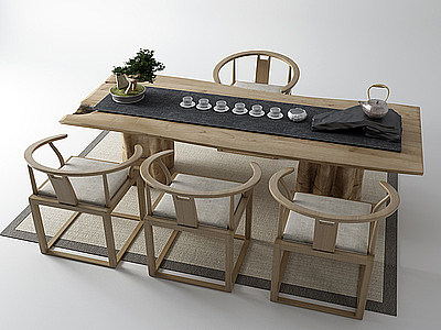 3d新中式茶桌椅圈椅模型