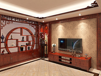 新中式客厅模型