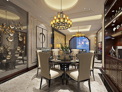 新中式客厅餐厅模型3d模型