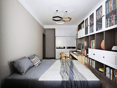 3d现代榻榻米卧室书房模型