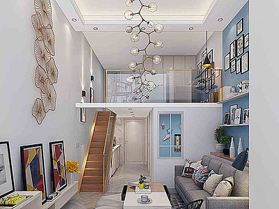 loft公寓吊灯挂画沙发模型3d模型