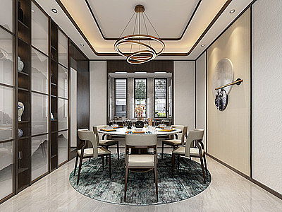3d新中式客厅餐厅模型