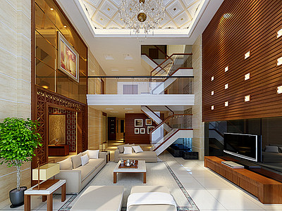 3d新中式客厅模型