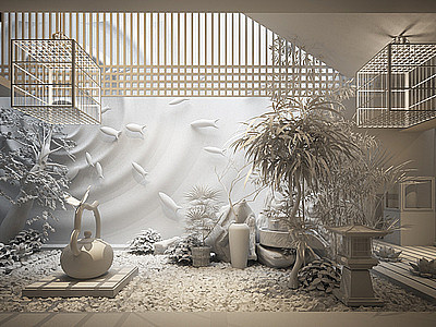 3d新中式庭院花园模型