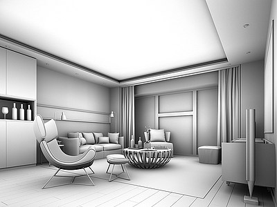 现代客厅娱乐沙发组合模型