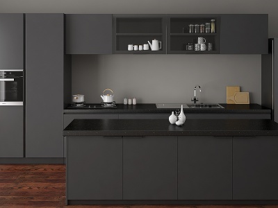 3d整体橱柜厨房餐具模型
