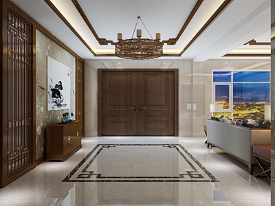 3d中式别墅客厅模型
