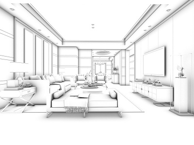 3d简欧客厅空间模型
