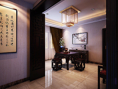 3d中式餐厅八仙桌红木模型