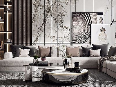 3d现代现代客厅沙发茶几模型