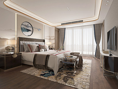 3d新中式轻奢卧室模型