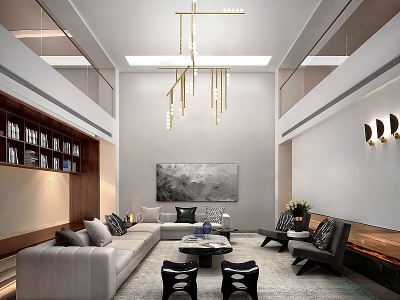 现代轻奢别墅客厅模型3d模型