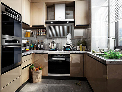 3d现代风格厨房橱柜厨房模型