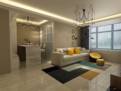 3d现代家装客厅模型