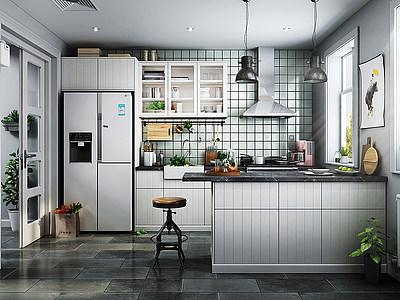 3d现代宜家风格厨房橱柜模型