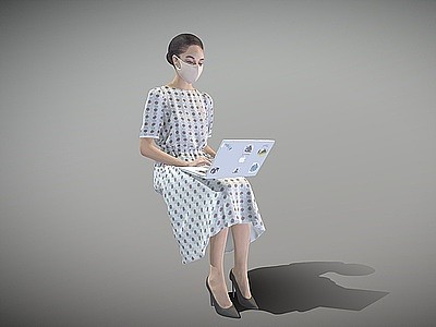 玩电脑的女士3d模型