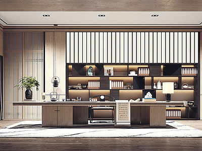 新中式书房茶室模型3d模型