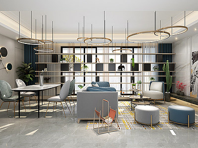 3d现代客厅餐桌餐椅模型