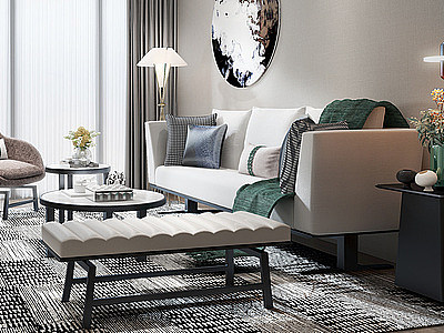 新中式客厅沙发椅子模型