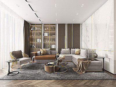 3d后现代轻奢客厅沙发组合模型