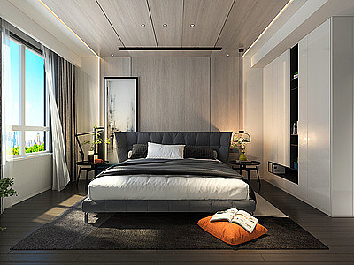 3d现代极简主人房卧室模型