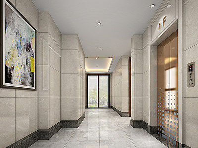 3d现代公共区电梯间模型