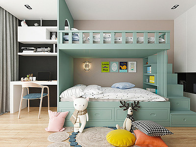 北欧简约儿童卧室模型3d模型