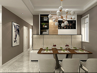 3d现代客餐厅厨房模型