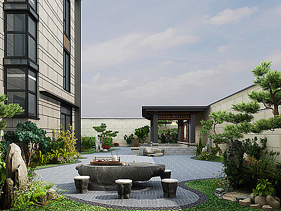 3d现代别墅庭院花园模型
