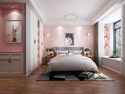 3d现代卧室女儿房模型