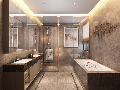 3d现代轻奢卫生间浴室模型