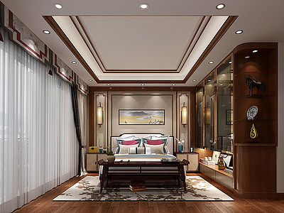 新中式主卧室模型3d模型