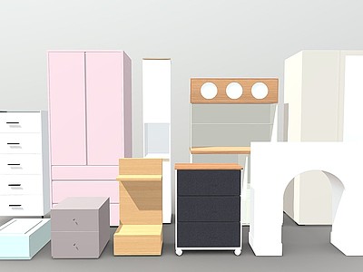 3d床头柜鞋柜衣柜柜子组合模型