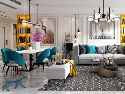 3d客餐厅组合沙发茶几模型