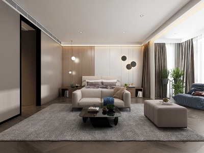 3d客厅吊灯双人床模型