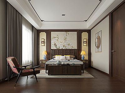 3d中式家居卧室模型