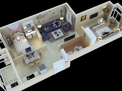 现代卧室客厅两居室模型3d模型