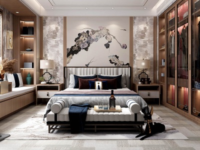 新中式风格主卧室父母房模型3d模型