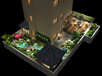 3d中式庭院园林景观模型