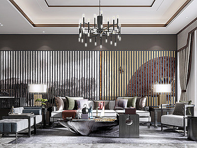新中式客厅沙发茶几模型3d模型