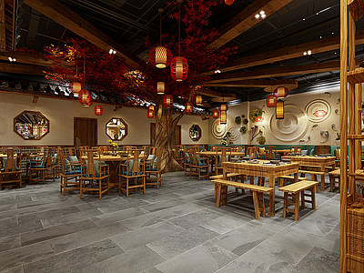 3d新中式农家乐餐厅模型